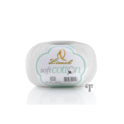 Rolo de fio branco em algodão macio com etiqueta e código de barras