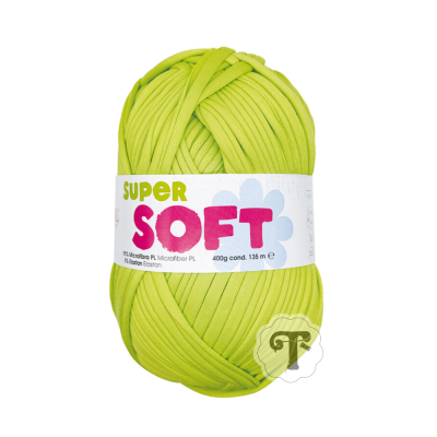 Novelo de fio verde lima com etiqueta branca colorida