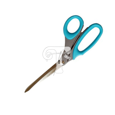 Tesoura azul e preta com lâminas de metal