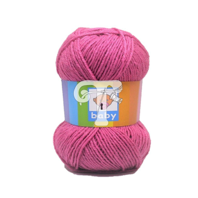 Novelo de lã rosa com rótulo colorido e texto baby