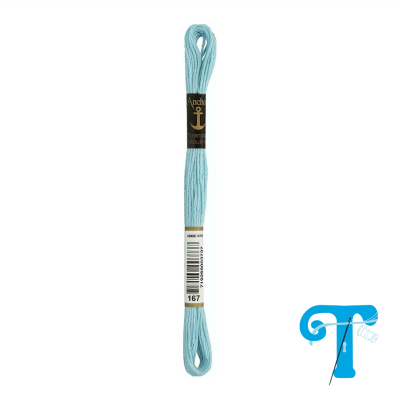 Bobine de linha de bordar azul claro Anchor com rótulo e código 167