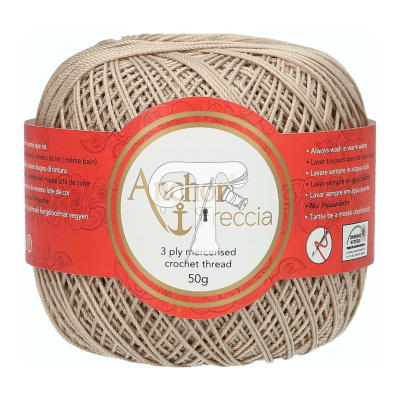 Rolo de linha para crochet 3 ply mercerised bege com etiqueta vermelha