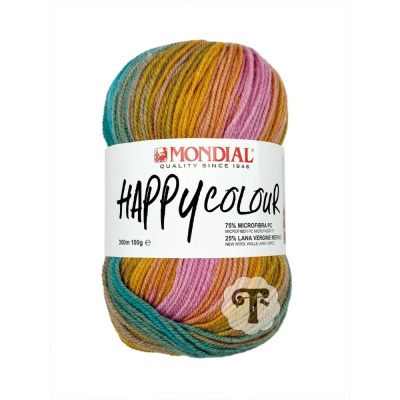 Novelo de lã multicolorida Mondial Happy Colour com etiqueta branca