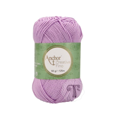 Novelo de fio lilás Anchor Creativa Fino 50 g/125 m com embalagem verde