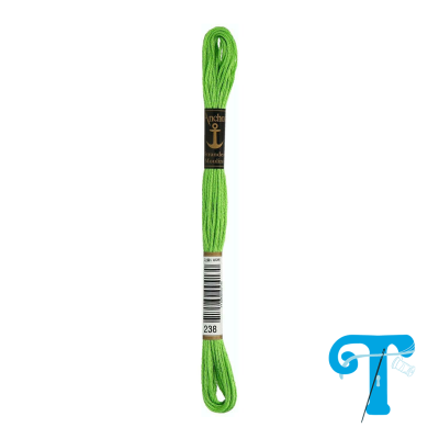 Fio verde fluorescente para bordado com rótulo preto e etiqueta com código de barras