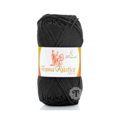 Novelo de lã preta com etiqueta Grama Rústica