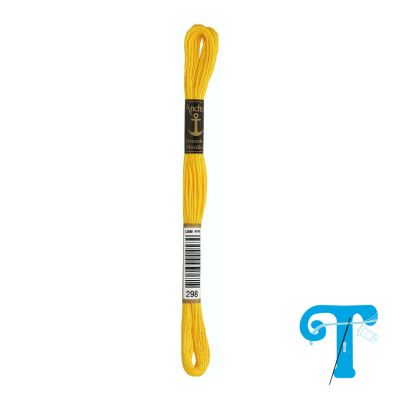 Mola de linha de bordado amarela Anchor com etiqueta e código de barras