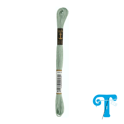 Linha de bordar verde claro com etiqueta Anchor e código 875
