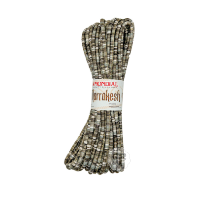 Cordão com padrão castanho, branco e preto, com etiqueta MONDIAL Marrakesh