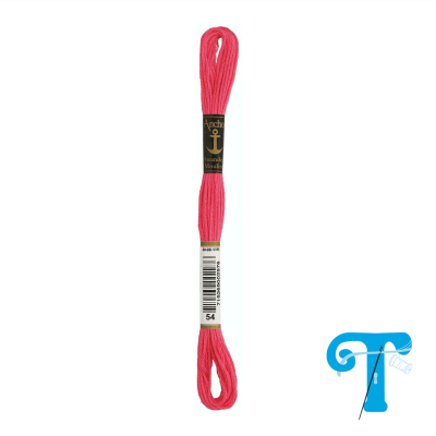 Novelo de linha de bordado rosa com etiquetas preta e branca