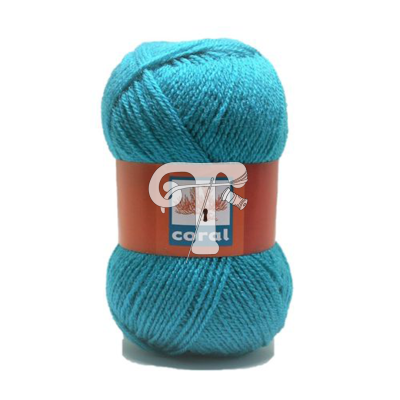 Novelo de lã azul turquesa com etiqueta CORAL