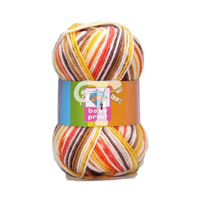 Novelo de lã multicolorida com label colorida e texto 