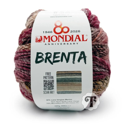 Novelo de lã multicolorida com etiqueta branca da marca MONDIAL
