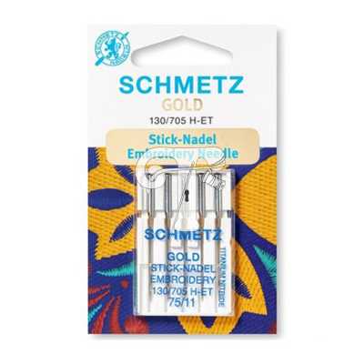 Embalagem de cinco agulhas para bordados SCHMETZ GOLD Stick-Nadel 75/11