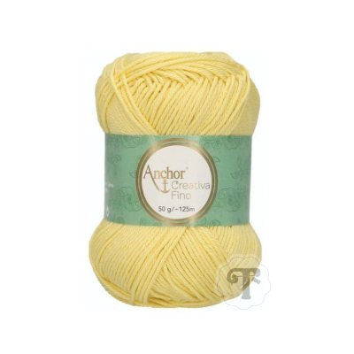 Novelo de lã amarelo claro com etiqueta verde Anchor Creativa Fino