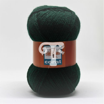 Novelo de lã verde escura com etiqueta Coral