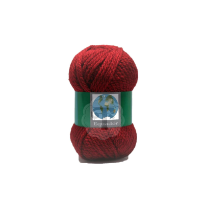 Novelo de lã vermelho com etiqueta verde e globo terrestre