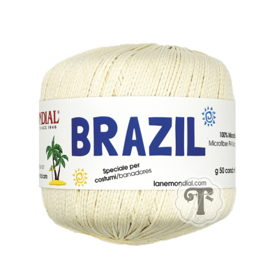 Rolo de fio branco com rótulo BRAZIL da Mondial em fundo branco
