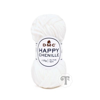 Novelo de lã branca DMC Happy Chenille com etiqueta