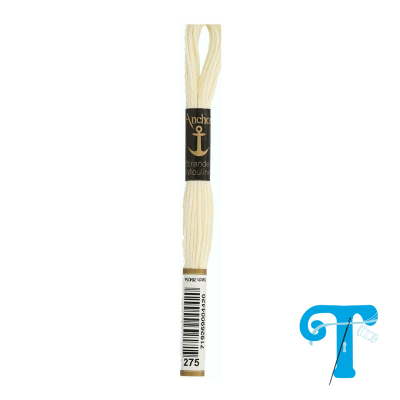 Novelo de linha de bordado creme claro com rótulo Anchor Grande Mouline e código 275
