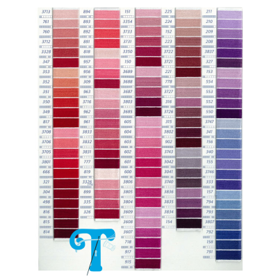 Mostruário com amostras coloridas de fios de bordado numerados