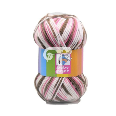 Novelo de lã multicolorida com rótulo 'baby print'
