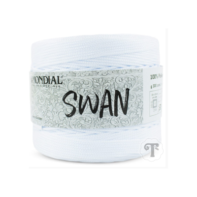 Rolo de fio branco da marca Mondial modelo SWAN com etiqueta cinzenta e padrões florais