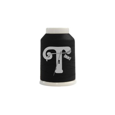 Cone de linha preta para costura com base branca e gráfico cinza sobreposto