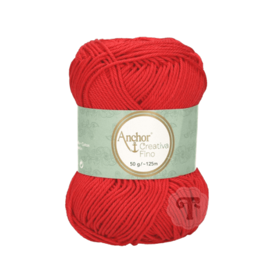 Novelo de lã vermelho Anchor Creativa Fino com rótulo cinza claro