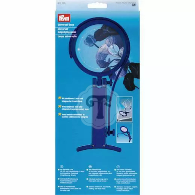 Lupa universal Prym azul com suporte em embalagem azul