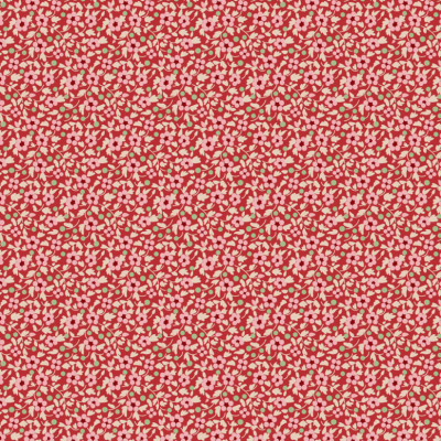 Padrão floral pequeno em tecido vermelho com flores rosas e folhas verdes