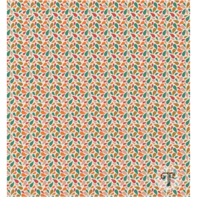 Papel decorativo com padrão colorido e selo no canto inferior direito