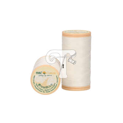 Dois carretéis de linha branca Mez Cotton com base e topo bege claro