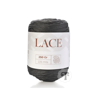 Rolo de fio preto com etiqueta branca etiquetado Lace 250 Gr 225 mts