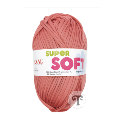Novelo de fio rosa antigo com etiqueta SUPER SOFT.