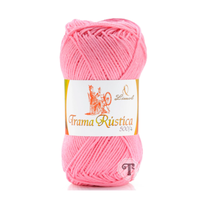 Novelo de fio rosa com etiqueta Trama Rustica 500/4
