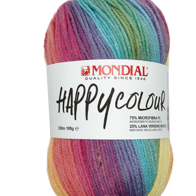 Novelo colorido de lã Happy Colour da Mondial com etiqueta branca