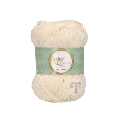 Novelo de fio creme Anchor Creativa Fino com rótulo verde