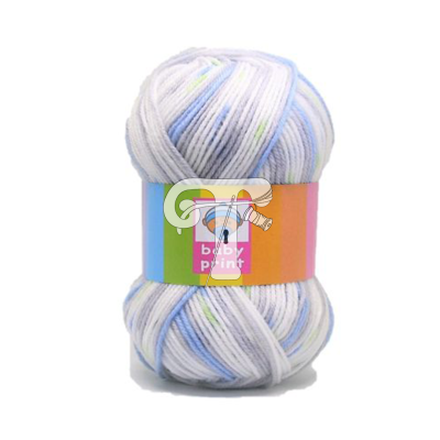 Novelo de lã colorida com etiqueta 'baby print'