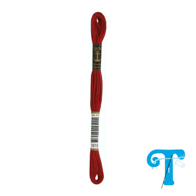 Tecla de bordar vermelha com rótulo preto e dourado e etiqueta com código 1015