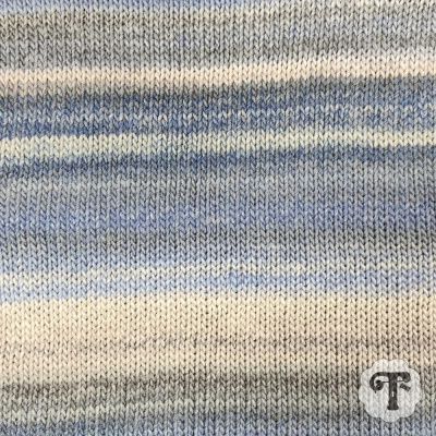 Tecido de malha listrado azul, cinza e branco