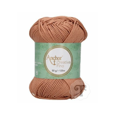 Novelo de fio de algodão Anchor Creativa Fino castanho com rótulo verde