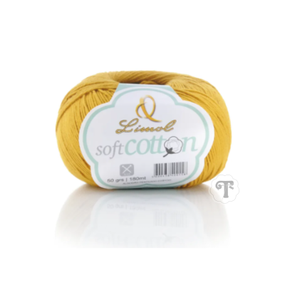 Ovillo de fio de algodão amarelo da marca Lissel com etiqueta