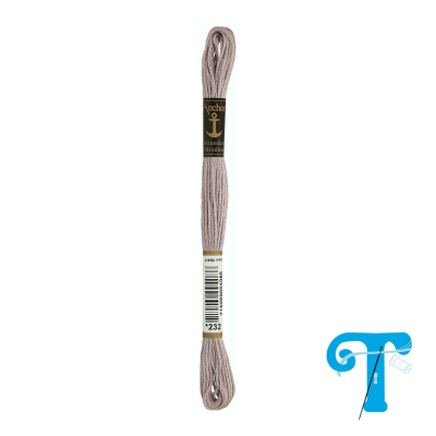 Skein of muted pinkish-beige embroidery thread with Anchor Création label and number 232