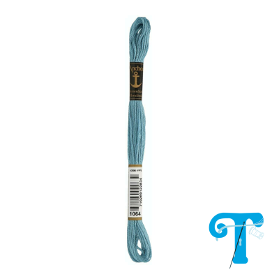 Fio azul claro para bordado com etiquetas e fundo branco