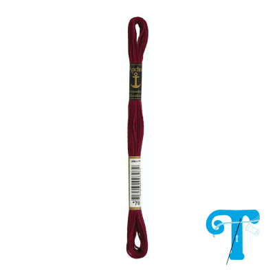 Fio de bordado vermelho vinho com etiquetas e código de barras