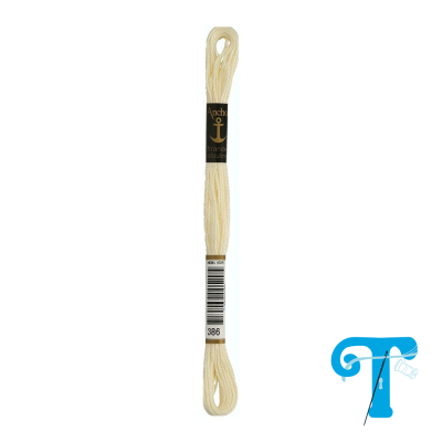 Skein de linha de bordar creme com etiquetas preta e branca