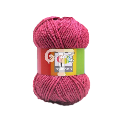 Novelo de lã rosa com etiqueta colorida 'miltons'