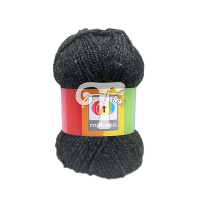 Novelo de lã preto com etiqueta colorida 'miltons'