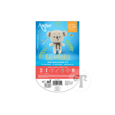Kit mini amigurumi Kai the Koala da Anchor azul e vermelho com imagem de coala de crochê